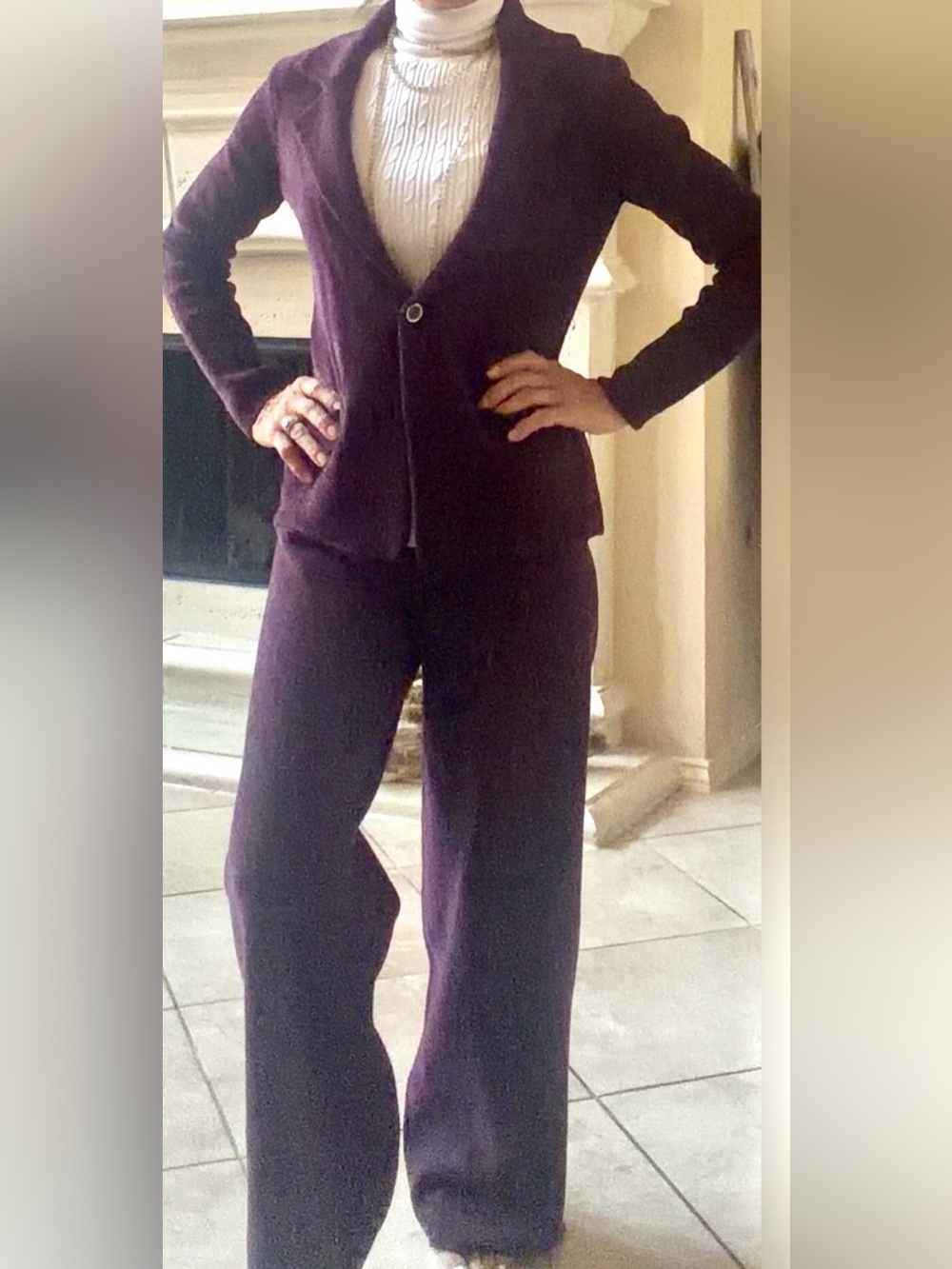 Adrienne Vittadini jacket & pants set - plush knit, Wide-Leg